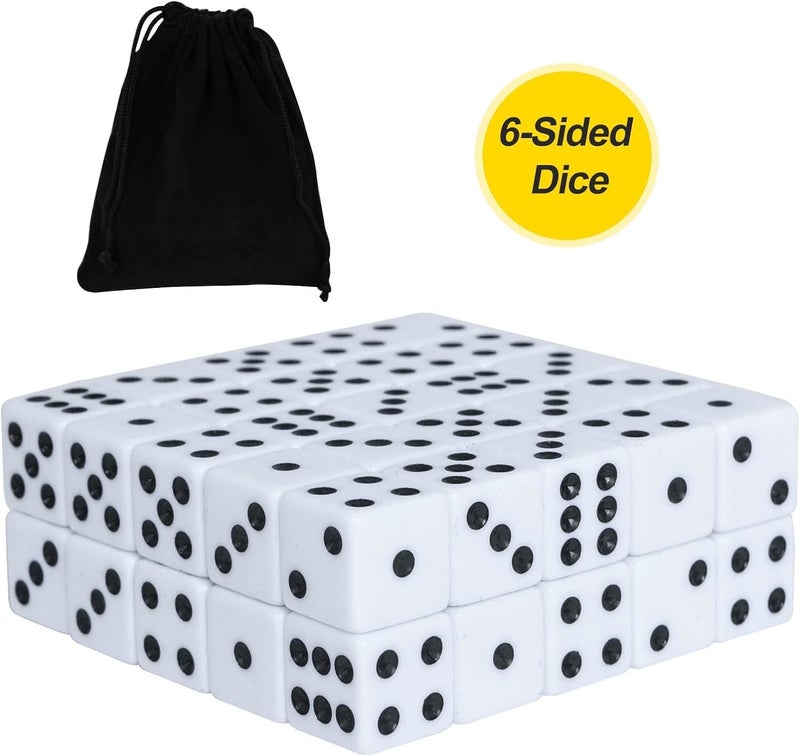 DAGONGREN 100 Pack 16MM White Dice - Six Sided Standard Opaque White Dice with Black Pips Dots for Board Games (100 Pack) - Image 2